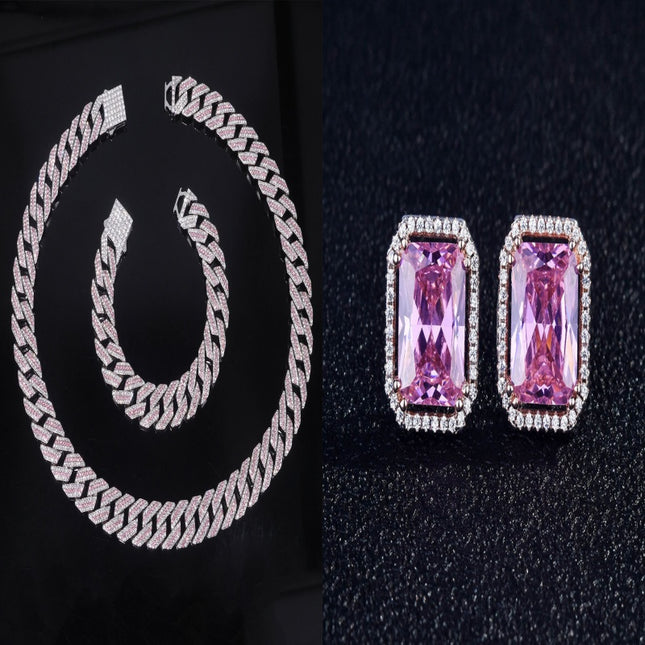 Diamond-studded Spring-clasp Cuban-link Necklace