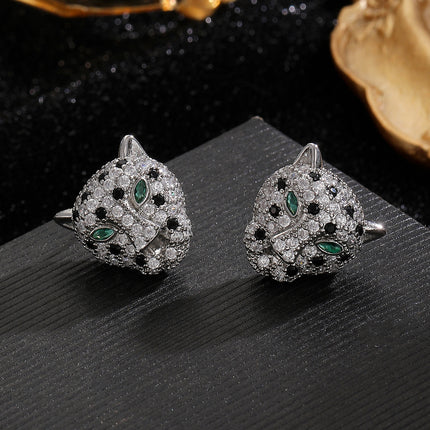 Hip Hop Leopard Head Pendant Earring Necklace Set