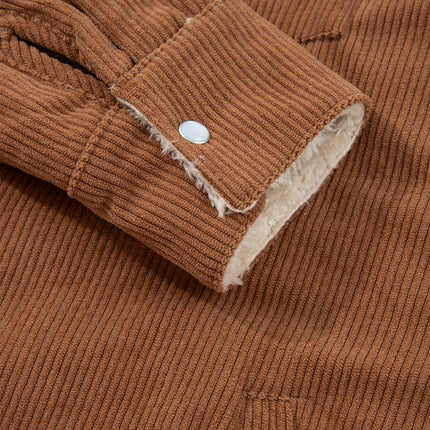 Cinnamon Fleece Lined Buttoned Flap Pockets Corduroy Jacket