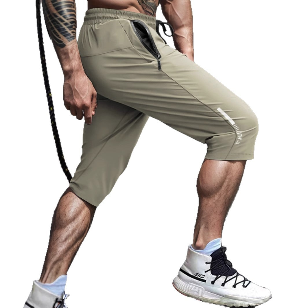 Men's Ice Silk Sports Casual Pants Cropped Quick-drying Beach Pants