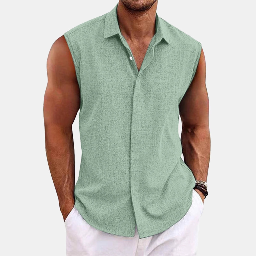 Lapel Beach Sleeveless Shirt