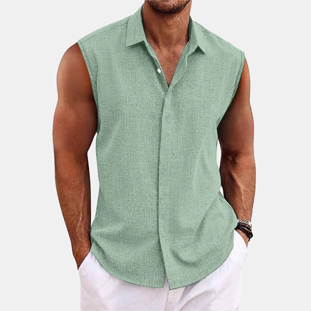 Lapel Beach Sleeveless Shirt