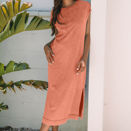 Carrot Mineral Wash Pocketed T-shirt Long Dress