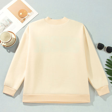 Light Grey Jesus Slogan Stand Neck Long Sleeve Oversized Tunic Plus Size Sweatshirt