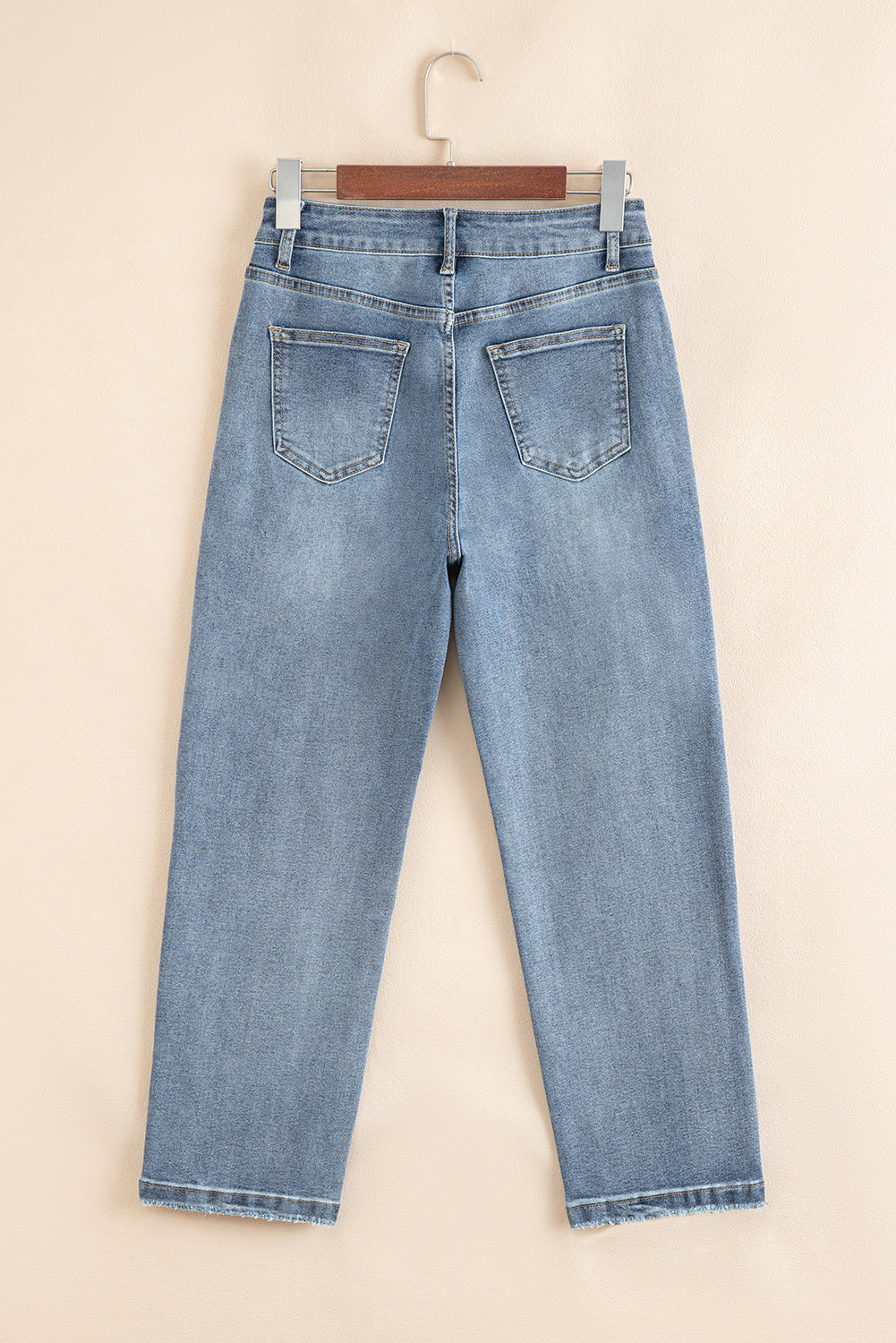 Beau Blue Slightly Distressed Ankle-length Straight Jeans