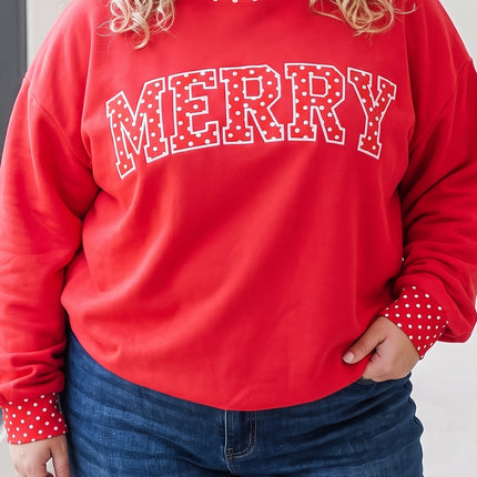 Fiery Red Casual Polka Dot Patchwork Letter Graphic Plus Size Sweatshirt