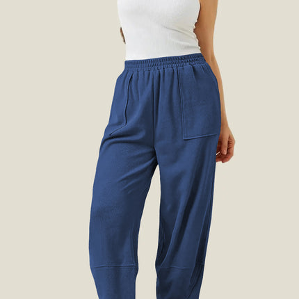 Sail Blue Plus Size Elastic Waist Asymmetrical Hem Loose Capris Pants