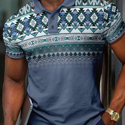 Pattern Button Short Sleeved Polo Shirt