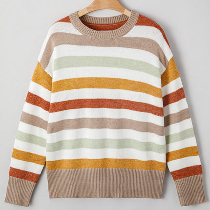 Multicolour Striped Colorblock Drop Shoulder Plus Size Sweater