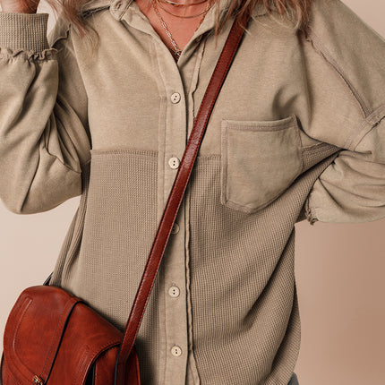 Goat Mineral Wash Textured Patchwork Loose Fit Shacket
