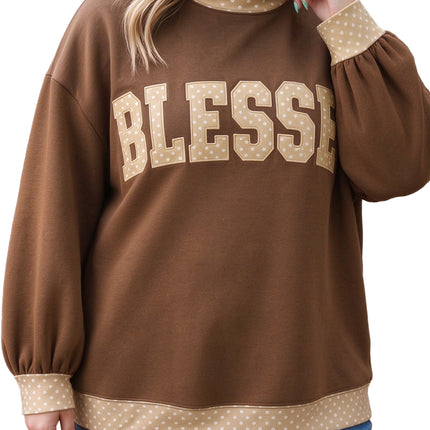 Parchment Plus Size Leopard Trim Mock Neck FAITH Graphic Sweatshirt
