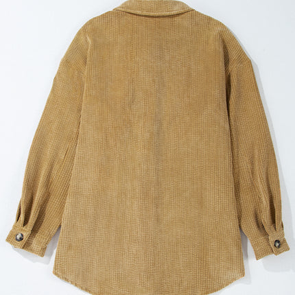 Light French Beige Patched Pocket Button Up Corduroy Shacket