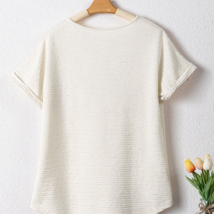 Pale Khaki Textured Wide Sleeve V Neck T Shirt