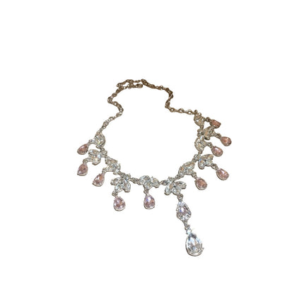 Diamond-encrusted Leaf And Waterdrop Tassel Necklace