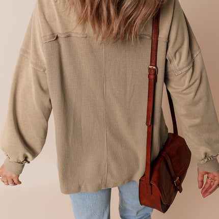 Goat Mineral Wash Textured Patchwork Loose Fit Shacket