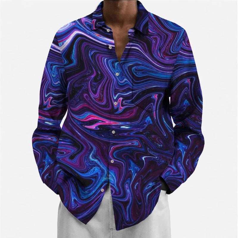 Men's Shirt Multi-color Pattern Element Long Sleeve Top
