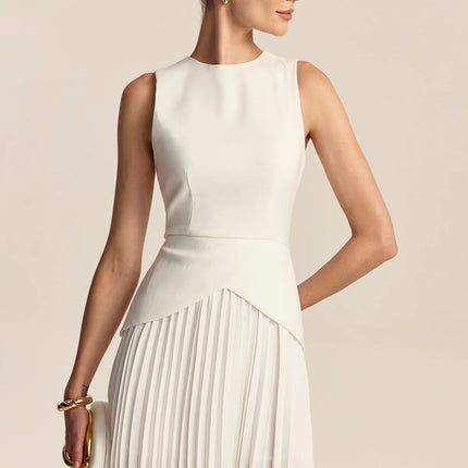 Women's Elegant Waist-Cinching Pleated Dress