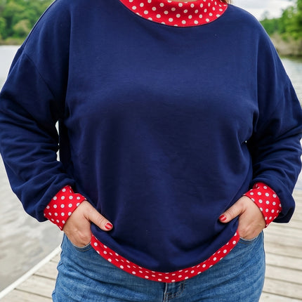 Orange Polka Dot Patchwork Round Neck Plus Size Sweatshirt