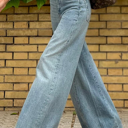 Dusk Blue Acid Wash Extra Wide Leg High Waist Long Jeans