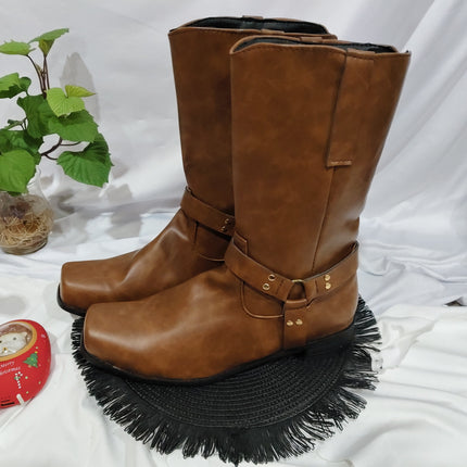Vintage Men's Cowboy Boots Belt Buckle Ring High Top