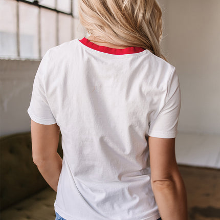 White Rainbow Stripe Print Contrast Crewneck T Shirt