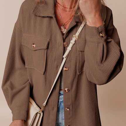 Chestnut Corduroy Flap Pocket Button Up Shacket