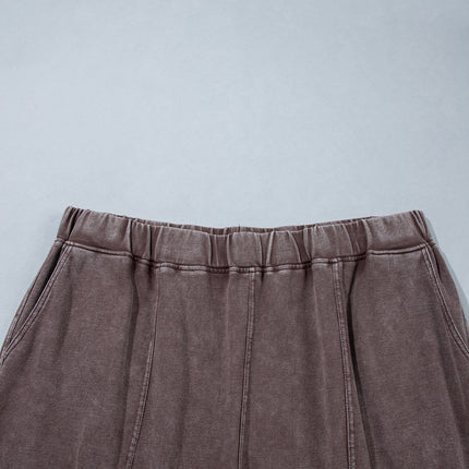 Coffee Mineral Wash Elastic Waistband Plus Size Barrel Pants