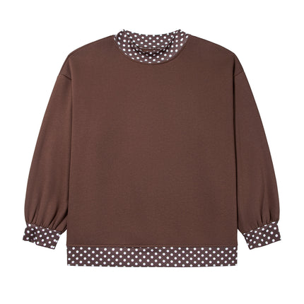 Orange Polka Dot Patchwork Round Neck Plus Size Sweatshirt
