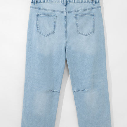 Beau Blue Plus Size Seam Detail Patch Pocket Raw Cut Shift Jeans