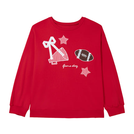 Racing Red Rugby Game Day Patchwork Graphic Plus Size Sweatshirt