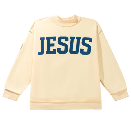 Light Grey Jesus Slogan Stand Neck Long Sleeve Oversized Tunic Plus Size Sweatshirt
