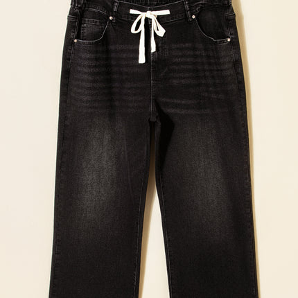 Dark Blue Acid Wash Contrast Lace-up Plus Size Jeans