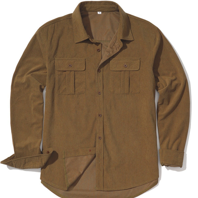 Men's Casual Outdoor Retro Light Core Velvet Solid Color Shirt