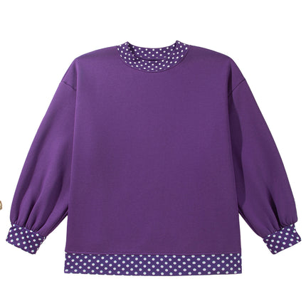 Orange Polka Dot Patchwork Round Neck Plus Size Sweatshirt