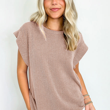 Dark Khaki Twisted Rib Wide Sleeve Crew Neck T Shirt