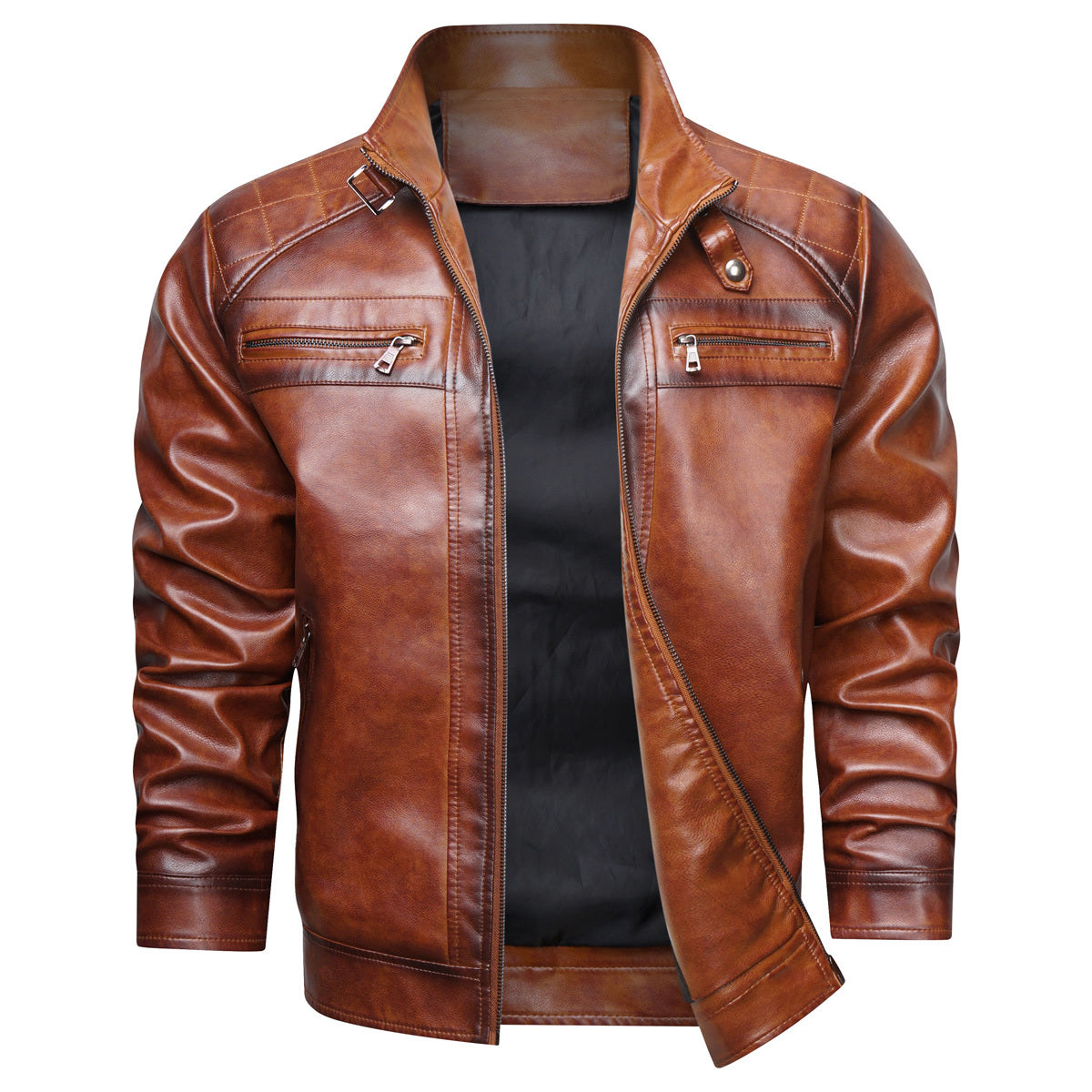 Men's Retro Faux Leather Cafe Racer Jacket - Stylish & Trendy
