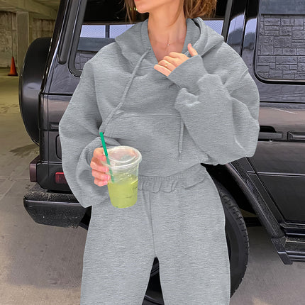 Gray Solid Drop Shoulder Hoodie and Joggers Activewear Set