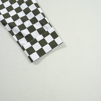 Green Checkerboard Printed Drop Shoulder Loose Casual Shirt