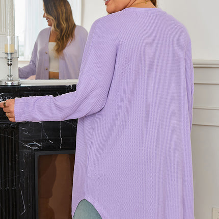 Orchid Petal Plus Size Waffle Knit Button Front Cardigan
