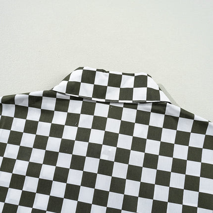 Green Checkerboard Printed Drop Shoulder Loose Casual Shirt