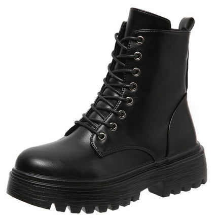 British Style Boots With Chunky Heels Women's Platform Lace-up