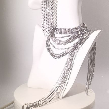 Sparkling Fringe Halter Necklace & Fringe Earring Set