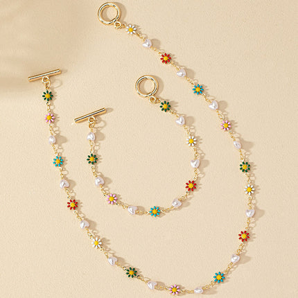 Commuter Colorful Daisy Bracelet And Necklace Set