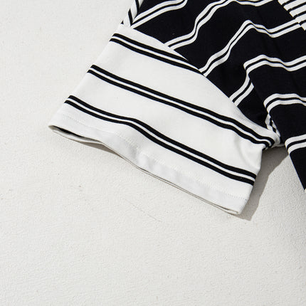 Black Stripe Half Placket Polo T Shirt Dress