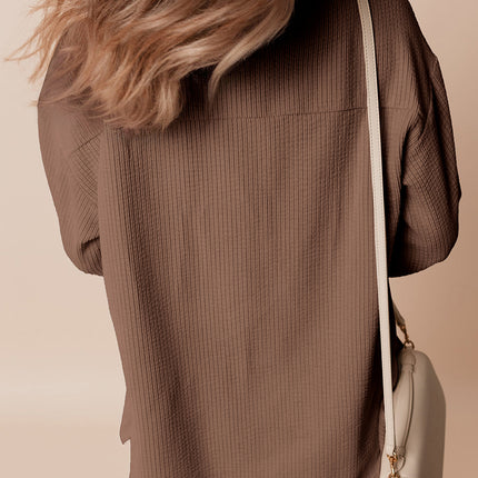 Chestnut Corduroy Flap Pocket Button Up Shacket