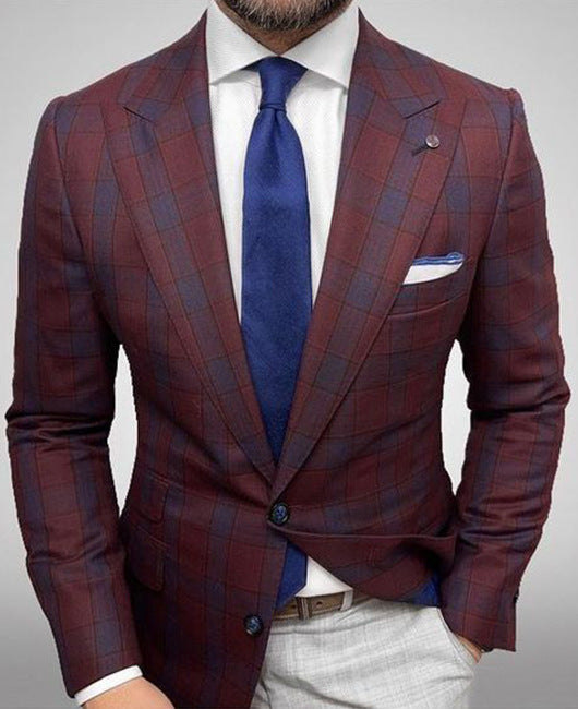 Light Business Men's Suit Printed Checks Coat