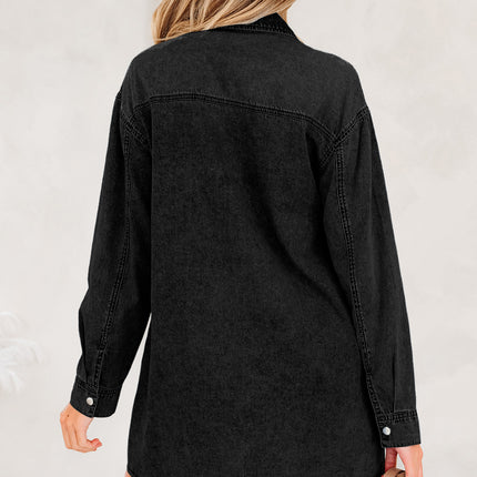 Medium Grey Beau Chest Pocket Raw Hem Denim Loose Shirt Dress