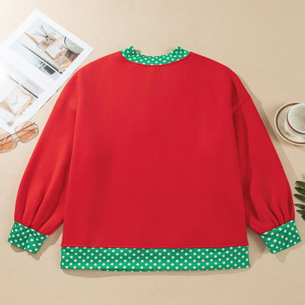 Fiery Red Casual Polka Dot Patchwork Letter Graphic Plus Size Sweatshirt