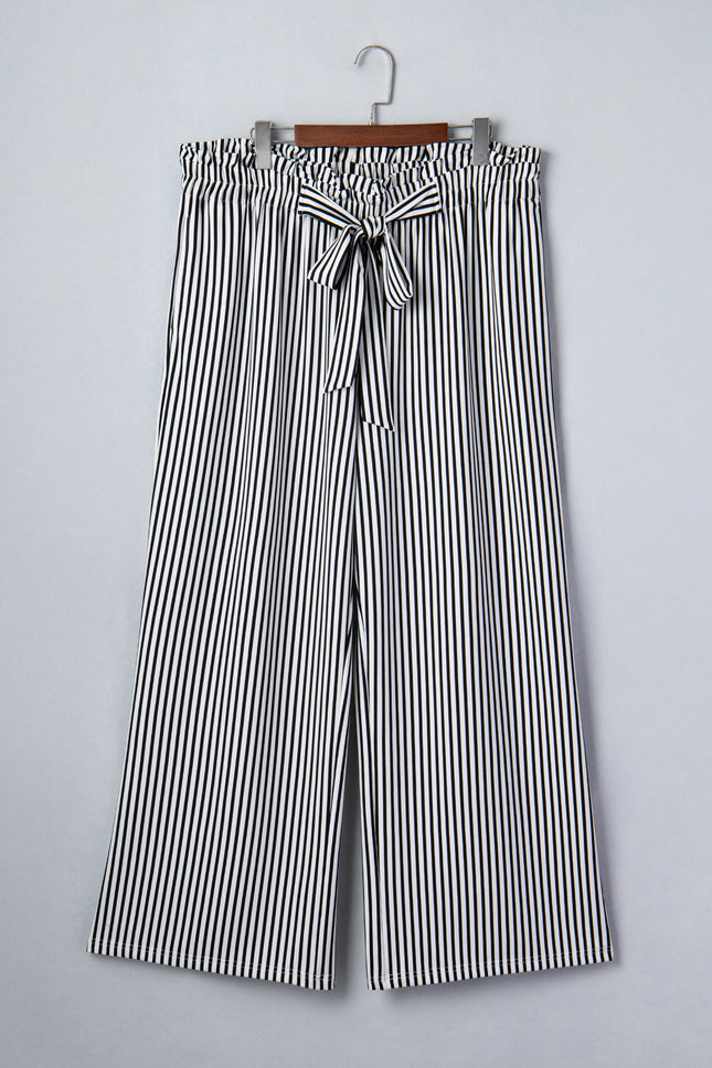 Black Stripe Plus Size Loose Straight Casual Pants
