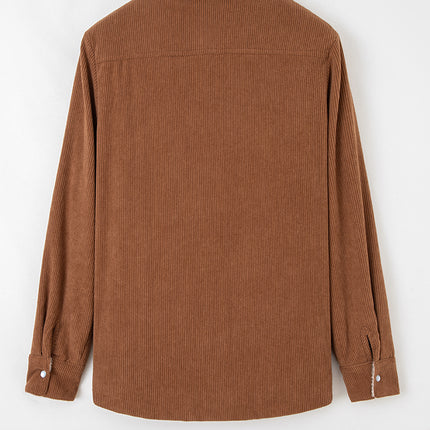 Cinnamon Fleece Lined Buttoned Flap Pockets Corduroy Jacket